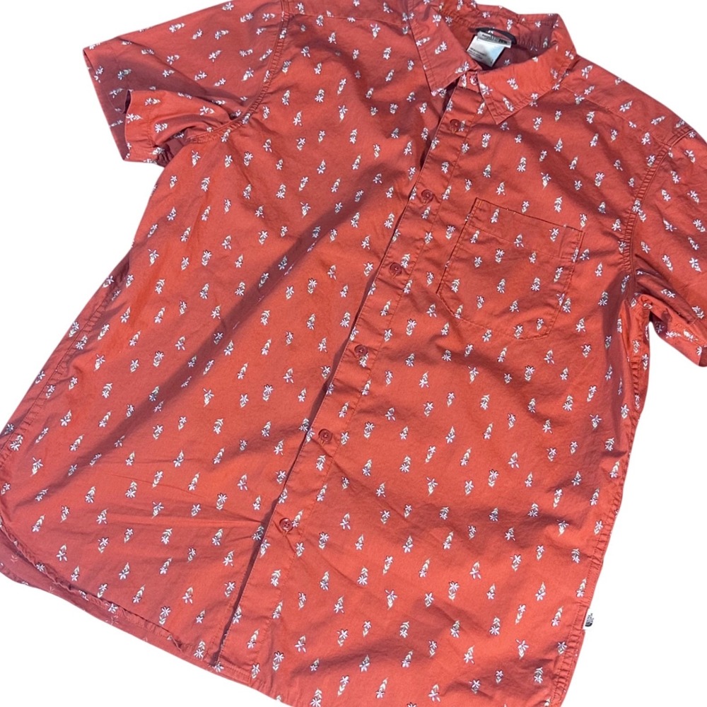 The North Face Button Up‎ Shirt Mens Large Orange Floral Short Sleeve NF0A55ND